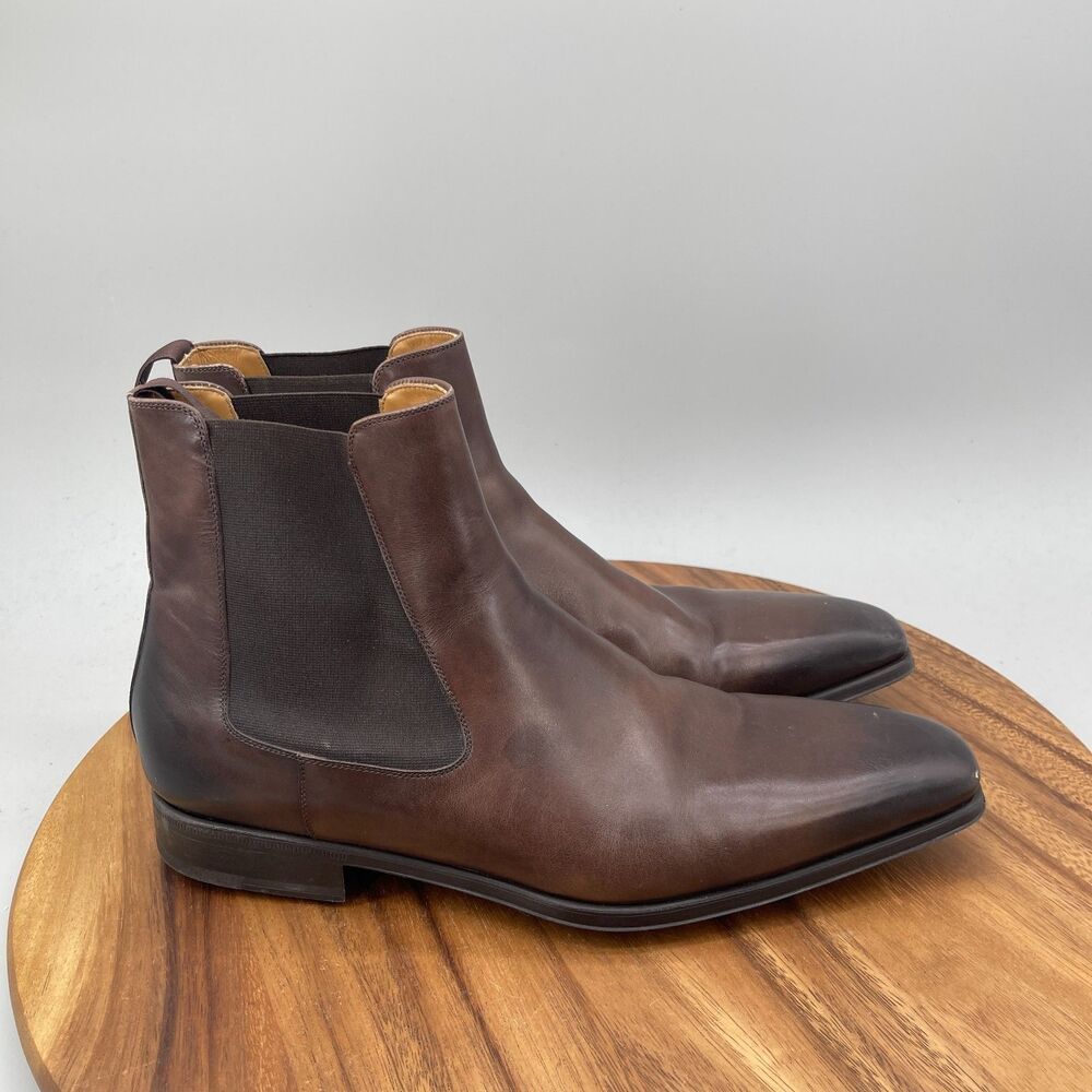 Magnanni Boots Mens Size 11 M Brown Leather Chelsea Ankle Almond Toe Going Out